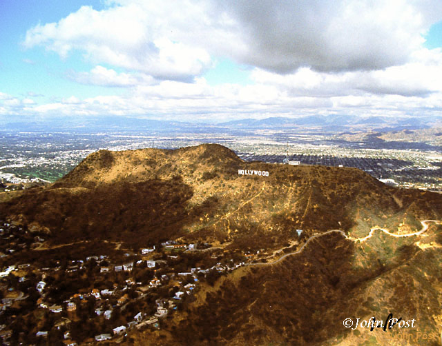 Aerial photo of Hollywood sign with Burbank in background