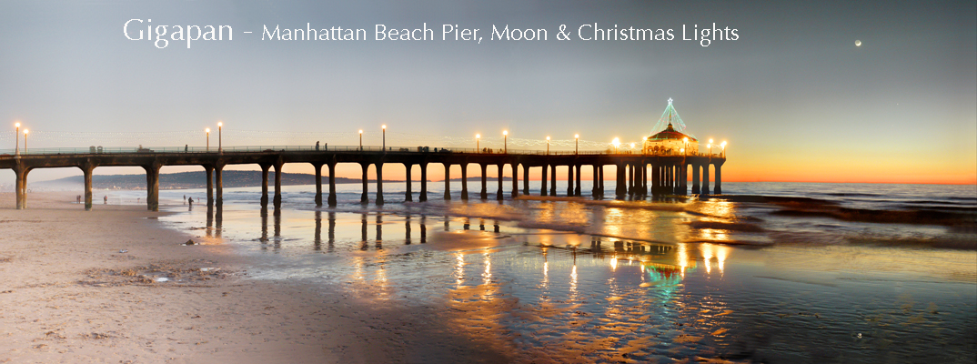 Mamhattan Beach Pier & Moon & Christmas Lights Gigapan (c)johnpost