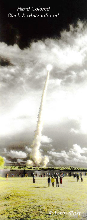 Sts 106 Launch (vt) Space Shuttle Cape Kennedy Ksc Florida Vertical Black White Infrared Hand Colored (c)johnpost